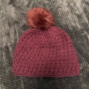 Surell Burgundy Knit Beanie with Faux Fur Pom